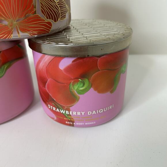 Bath and Body Works Strawberry Daiquiri 3-Wick Candles 14.5oz Large Lot Of 3 - Picture 3 of 7